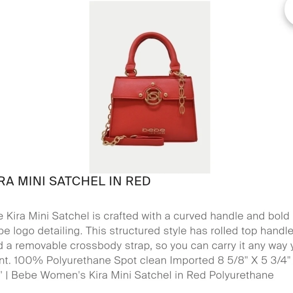 NWT Bebe Women's Kira Mini Satchel in Red - Picture 8 of 8